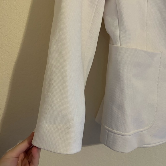 Theory Cotton Blend Blazer Lined Women’s Sz 8 White Button Up Collar Business - Picture 6 of 11